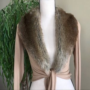 Faux fur collar cardigan
